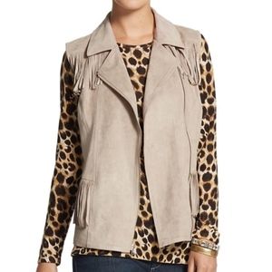 CHICO'S Tan Beige Fringe Faux Suede Vest 1 or M